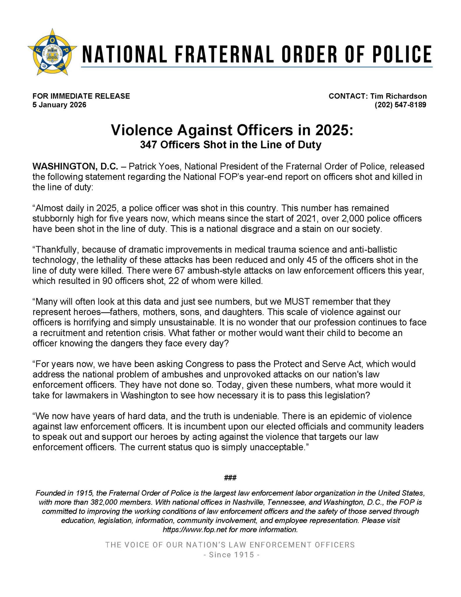 FOP- Violence Against Police Statement